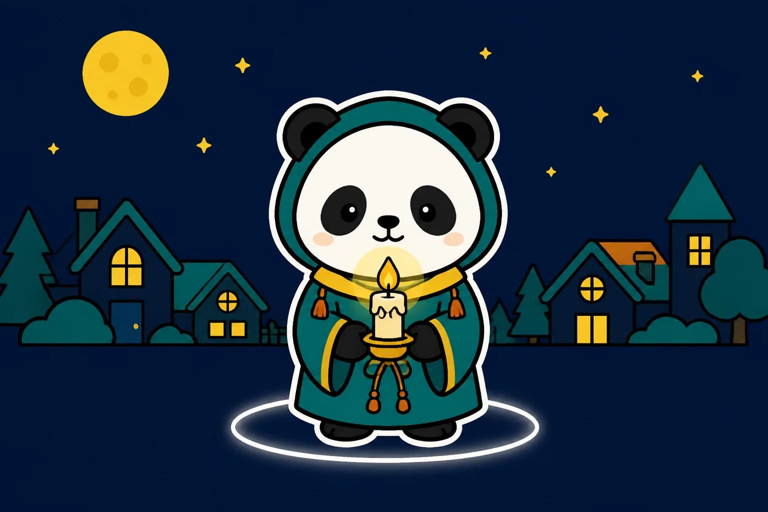 ロウソクを掲げて処刑された者の正体を確かめる霊媒師の動物のイラスト